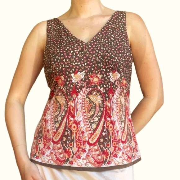 Talbots Tops - NWOT Talbots brown pink orange floral paisley silk blouse top Womens 14